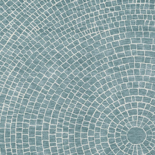 3' X 5' Teal Blue And Ivory Geometric Washable Indoor Outdoor Area Rug