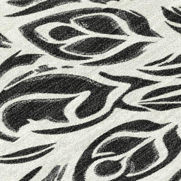 9' X 12' Ivory And Black Damask Washable Indoor Outdoor Area Rug