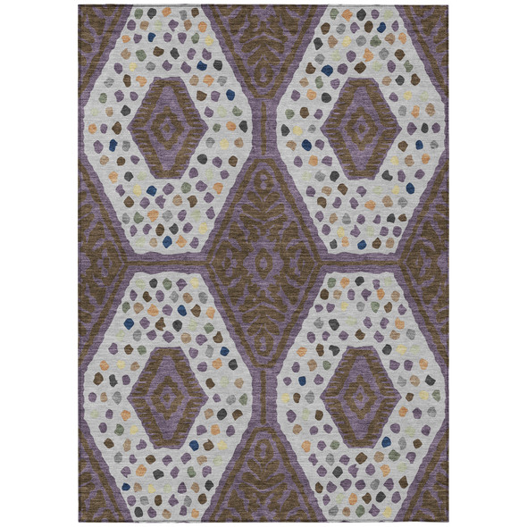 9' X 12' Plum And Eggplant Tribal Washable Indoor Outdoor Area Rug