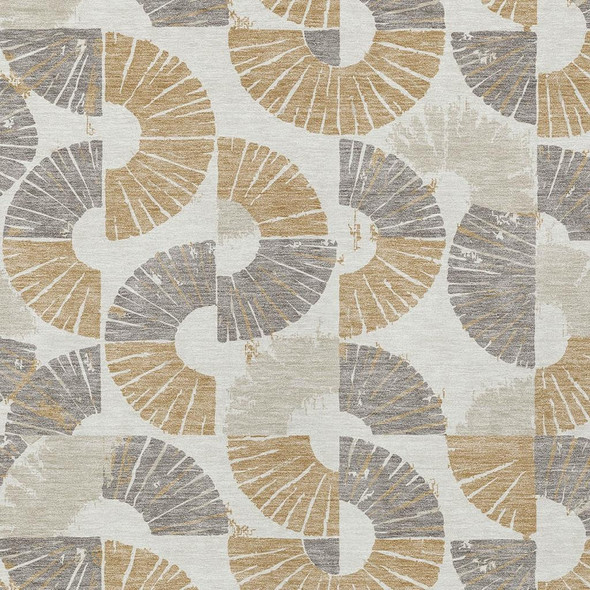 9' X 12' Ivory And Gold Geometric Washable Indoor Outdoor Area Rug