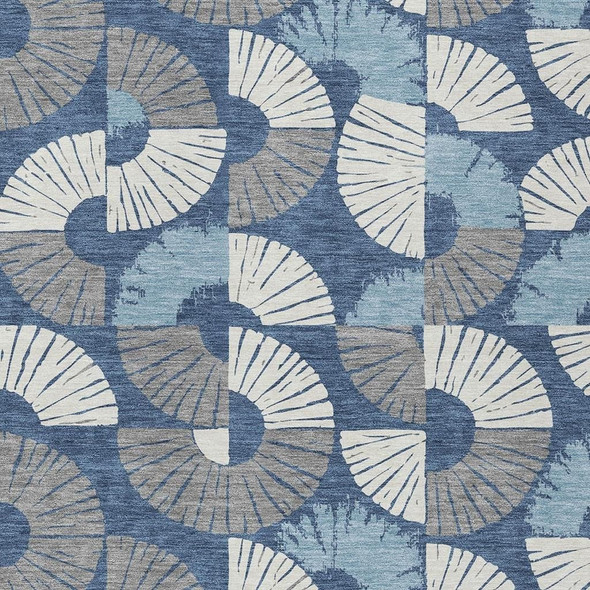 10' X 14' Navy Blue And Ivory Geometric Washable Indoor Outdoor Area Rug