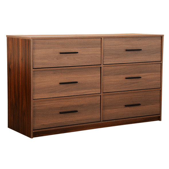 45" Walnut Fabric Wood and Steel Six Drawer Double Dresser