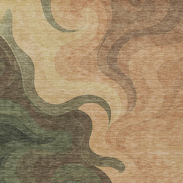 5' X 8' Olive Green And Green Abstract Washable Indoor Outdoor Area Rug