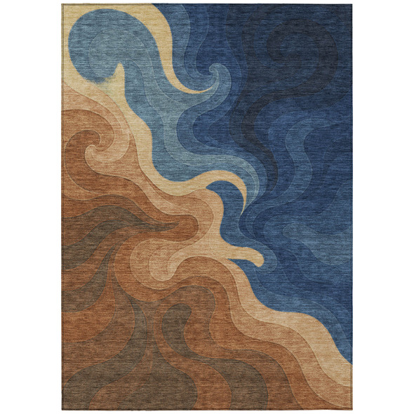 10' X 14' Orange And Navy Blue Abstract Washable Indoor Outdoor Area Rug
