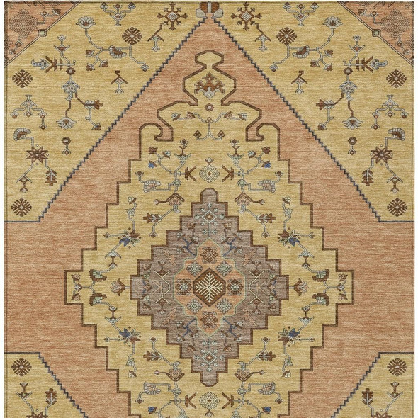8' X 10' Gold And Copper Geometric Washable Indoor Outdoor Area Rug