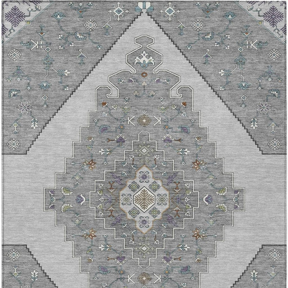 8' X 10' Gray And Silver Geometric Washable Indoor Outdoor Area Rug