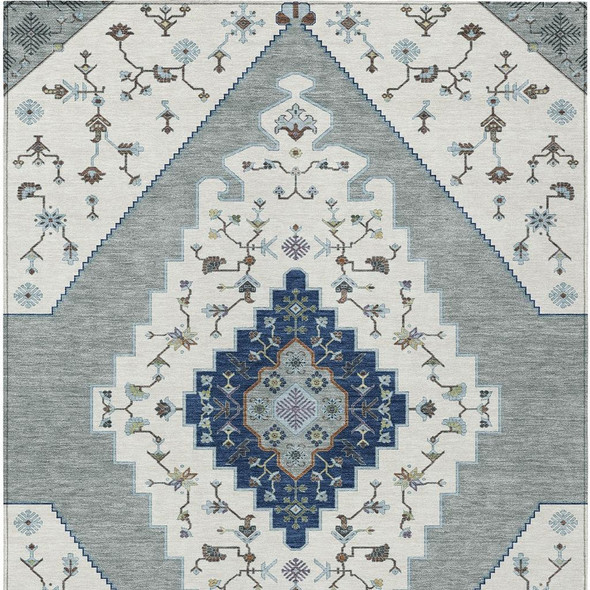8' X 10' Ivory And Silver Geometric Washable Indoor Outdoor Area Rug