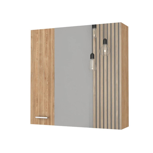 24" Natural Wood Floating Double Door Bathroom Vanity And Medicine Cabinet With Mirror