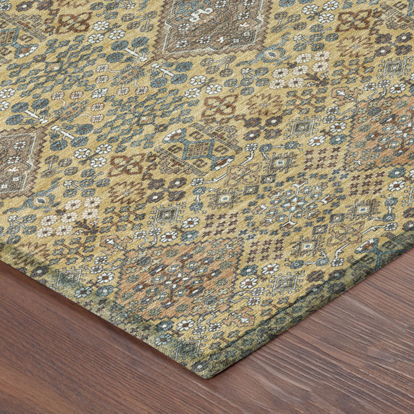 3' X 5' Gold And Copper Geometric Washable Indoor Outdoor Area Rug