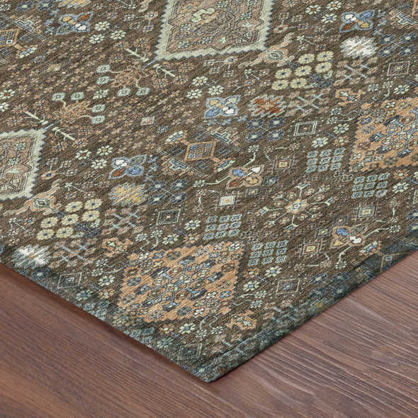 9' X 12' Chocolate And Brown Geometric Washable Indoor Outdoor Area Rug