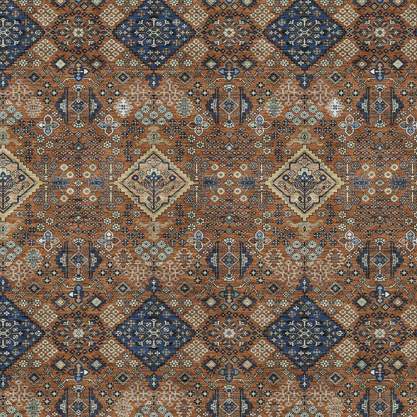 5' X 8' Orange And Navy Blue Geometric Washable Indoor Outdoor Area Rug
