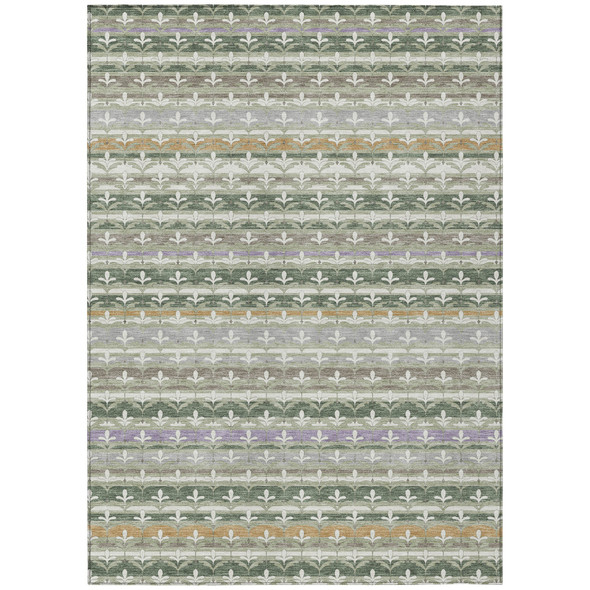 10' X 14' Green And Silver Damask Washable Indoor Outdoor Area Rug
