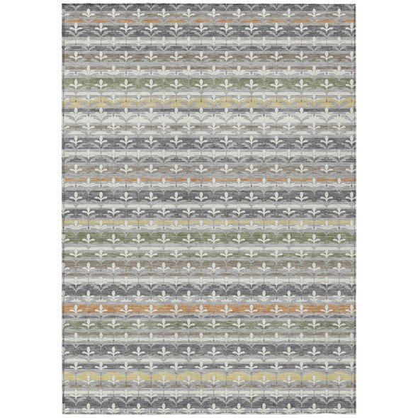 5' X 8' Gray And Silver Damask Washable Indoor Outdoor Area Rug