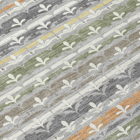 10' X 14' Gray And Silver Damask Washable Indoor Outdoor Area Rug
