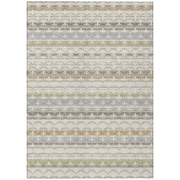 5' X 8' Ivory And Beige Damask Washable Indoor Outdoor Area Rug