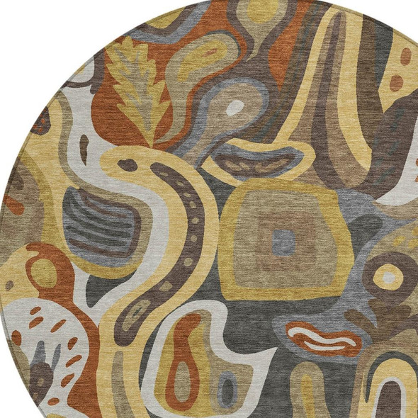8' Coffee And Chocolate Round Abstract Washable Indoor Outdoor Area Rug