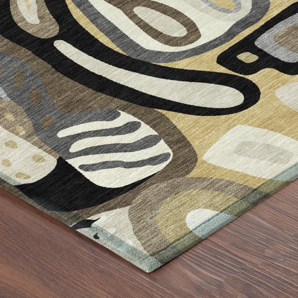 8' X 10' Gold And Brown Abstract Washable Indoor Outdoor Area Rug