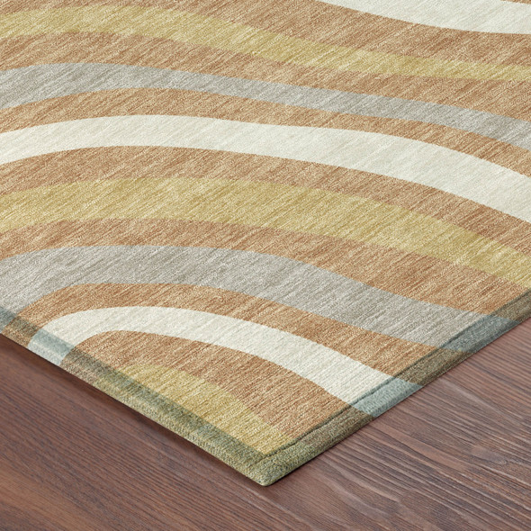 3' X 5' Copper And Gold Striped Washable Indoor Outdoor Area Rug