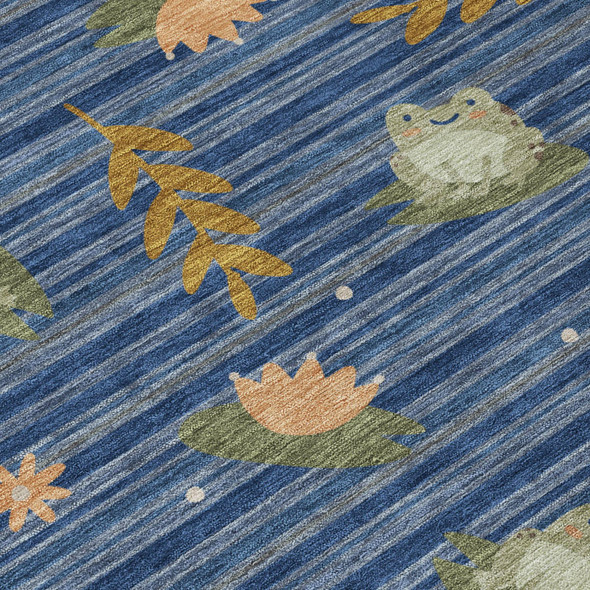 8' X 10' Navy Blue And Blue Botanical Leaves Washable Indoor Outdoor Area Rug
