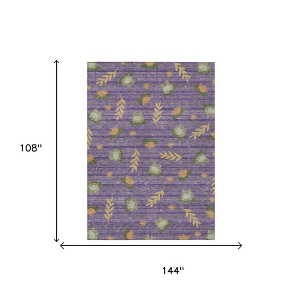 9' X 12' Purple And Lilac Botanical Leaves Washable Indoor Outdoor Area Rug