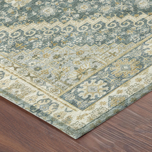 8' X 10' Fern Green And Green Oriental Washable Indoor Outdoor Area Rug