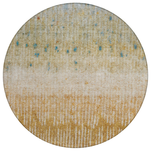 8' Gold And Beige Round Abstract Washable Indoor Outdoor Area Rug