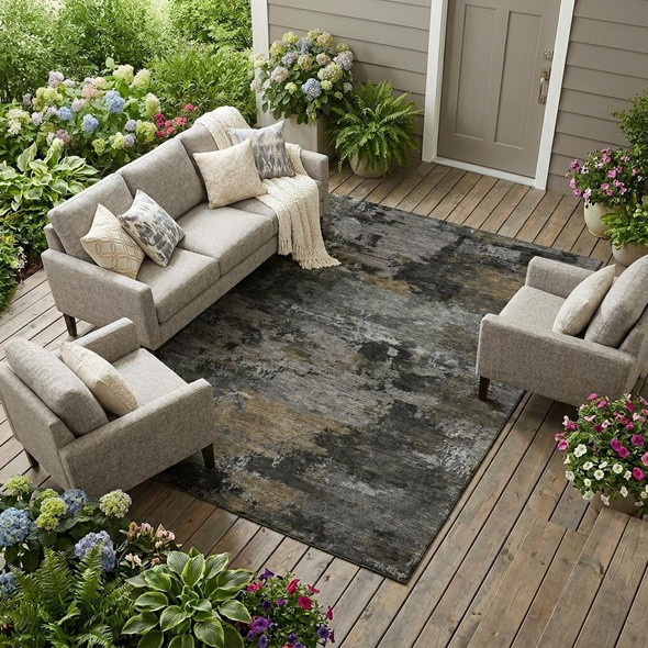 10' X 14' Pewter And Gray Abstract Washable Indoor Outdoor Area Rug