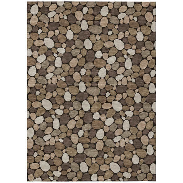 8' X 10' Brown And Chocolate Geometric Washable Indoor Outdoor Area Rug