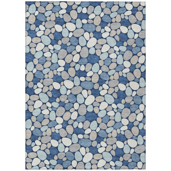9' X 12' Navy Blue And Blue Geometric Washable Indoor Outdoor Area Rug