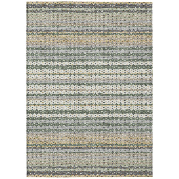 8' X 10' Green And Beige Striped Washable Indoor Outdoor Area Rug