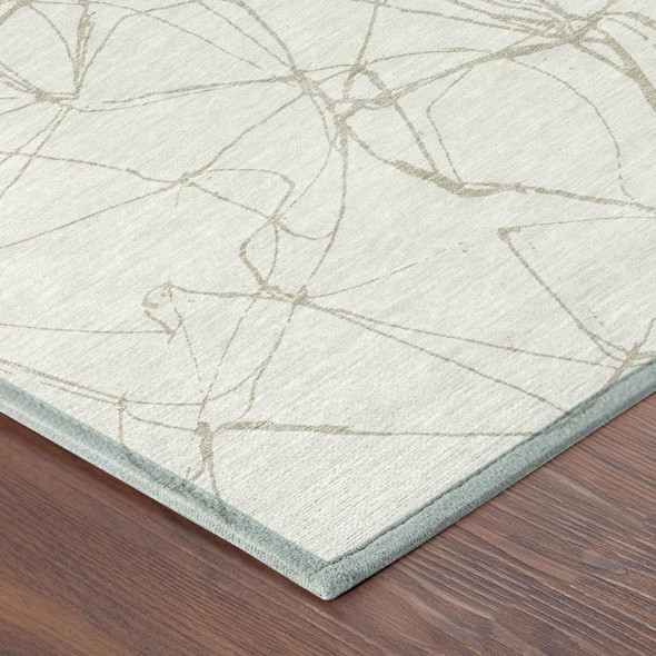 8' Ivory And Silver Round Abstract Washable Indoor Outdoor Area Rug
