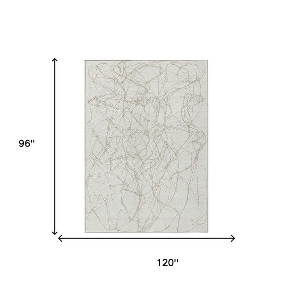 8' X 10' Ivory And Silver Abstract Washable Indoor Outdoor Area Rug