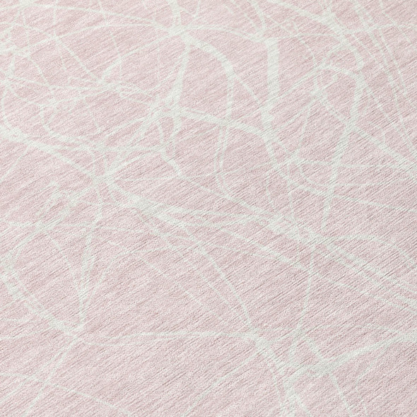 9' X 12' Pink And Linen Abstract Washable Indoor Outdoor Area Rug