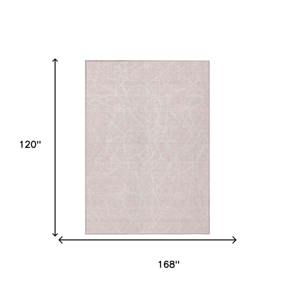 10' X 14' Pink And Linen Abstract Washable Indoor Outdoor Area Rug