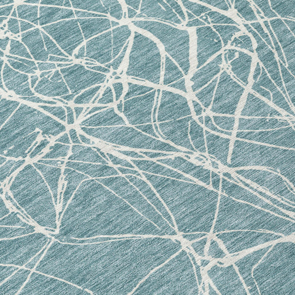 8' X 10' Teal Blue And Ivory Abstract Washable Indoor Outdoor Area Rug