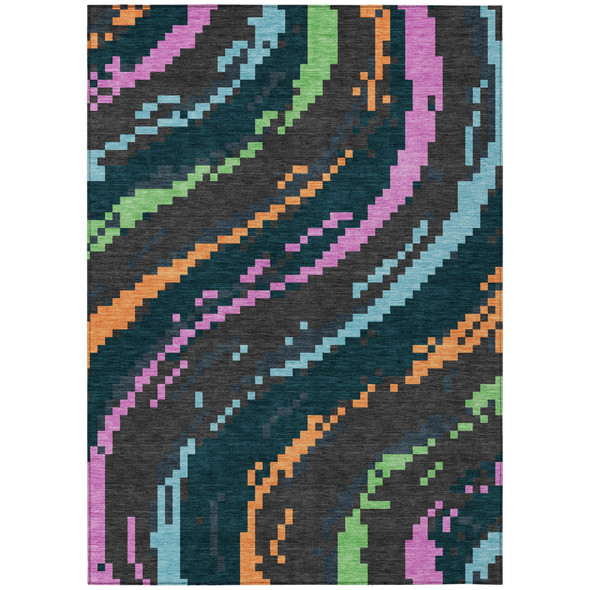 10' X 14' Graphite And Gray Abstract Washable Indoor Outdoor Area Rug