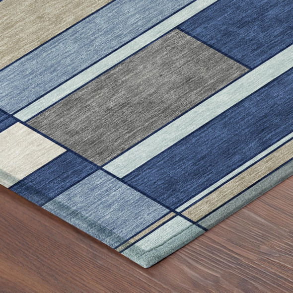 3' X 5' Blue And Chocolate Geometric Washable Indoor Outdoor Area Rug