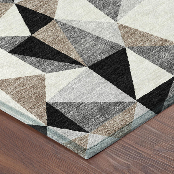 8' Black And Graphite Round Geometric Washable Indoor Outdoor Area Rug