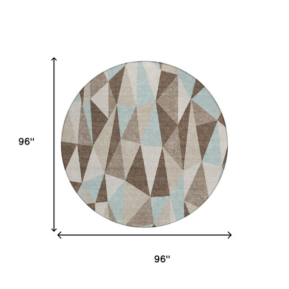 8' Coffee And Brown Round Geometric Washable Indoor Outdoor Area Rug