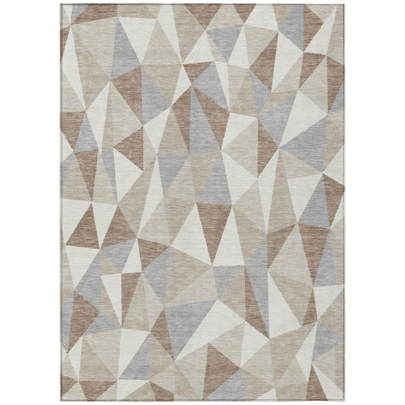 5' X 8' Ivory And Silver Geometric Washable Indoor Outdoor Area Rug