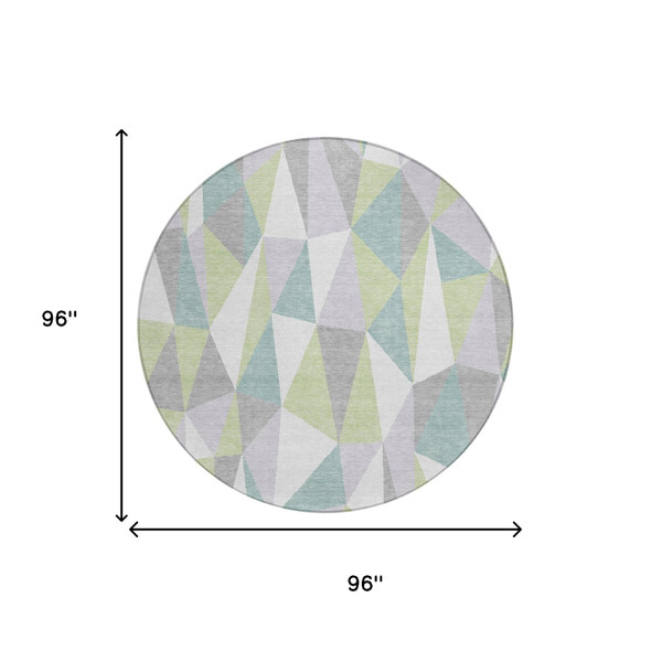 8' Mint Green And Green Round Geometric Washable Indoor Outdoor Area Rug