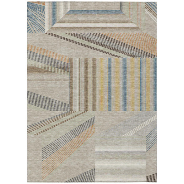 10' X 14' Beige And Brown Geometric Washable Indoor Outdoor Area Rug