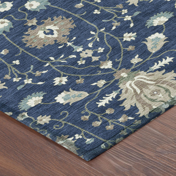 5' X 8' Navy Blue And Blue Oriental Washable Indoor Outdoor Area Rug