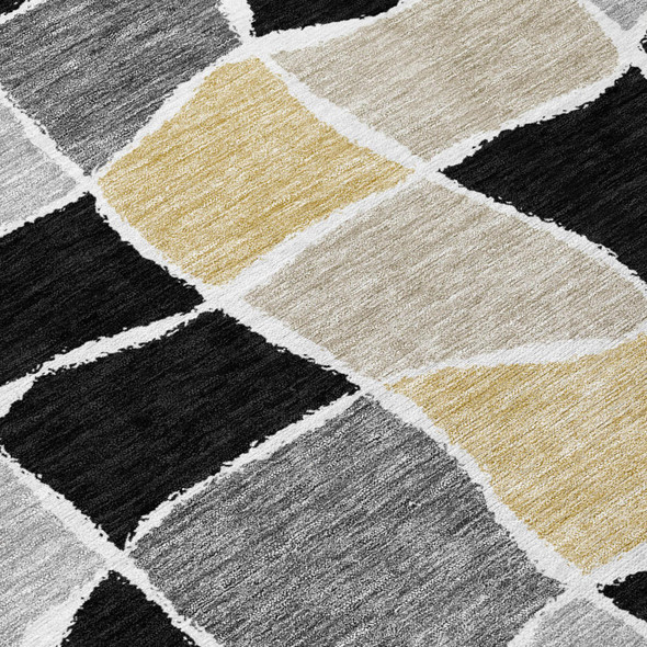 9' X 12' Black And Silver Geometric Washable Indoor Outdoor Area Rug