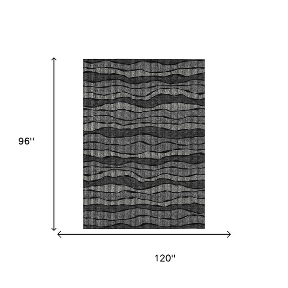 8' X 10' Black And Graphite Striped Washable Indoor Outdoor Area Rug
