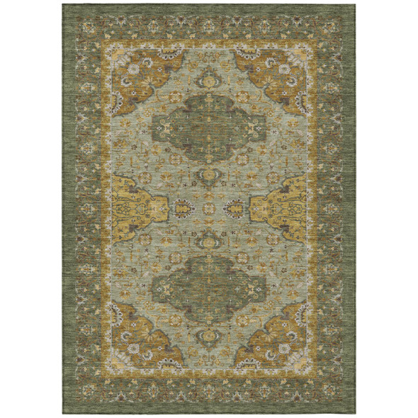 5' X 8' Olive Green And Green Oriental Washable Indoor Outdoor Area Rug