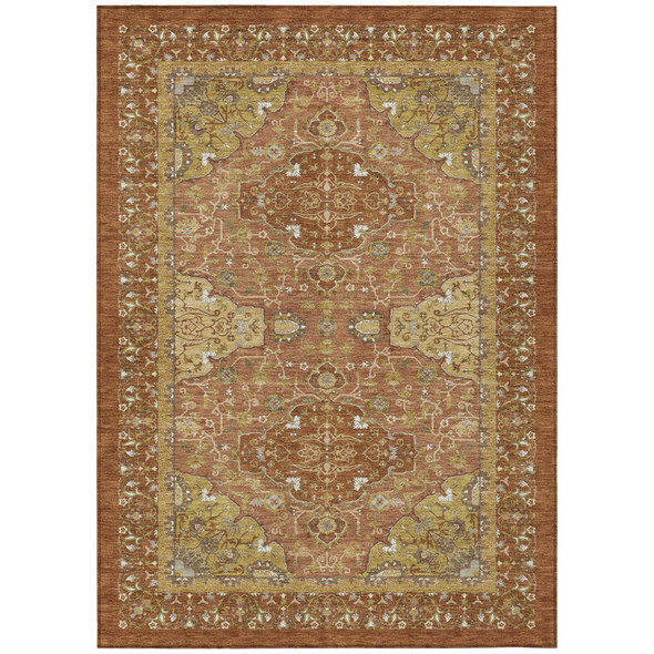 3' X 5' Orange And Brown Oriental Washable Indoor Outdoor Area Rug