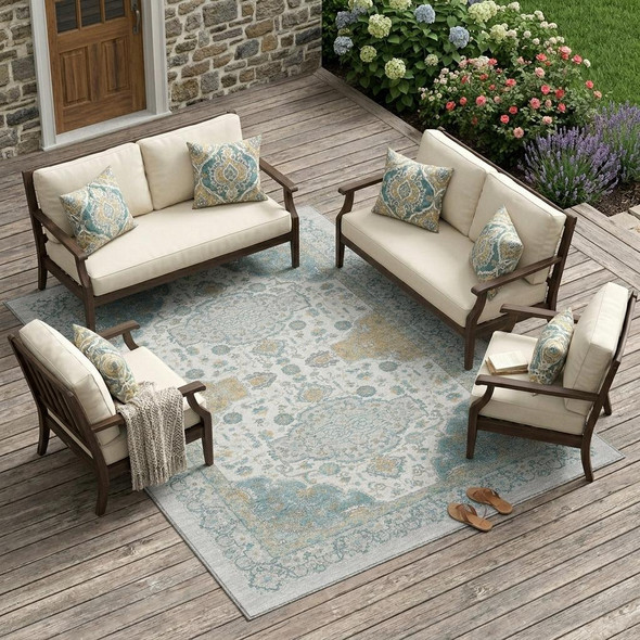 8' X 10' Silver And Gray Oriental Washable Indoor Outdoor Area Rug
