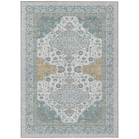 9' X 12' Silver And Gray Oriental Washable Indoor Outdoor Area Rug