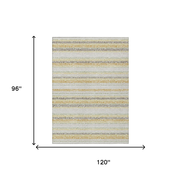 8' X 10' Ivory And Linen Striped Washable Indoor Outdoor Area Rug